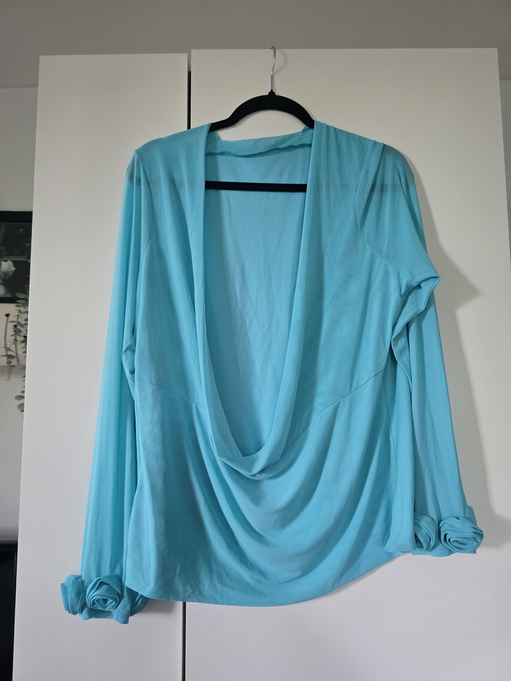 Afrm Draped Turquoise Long-Sleeve Women's Rosette Top
